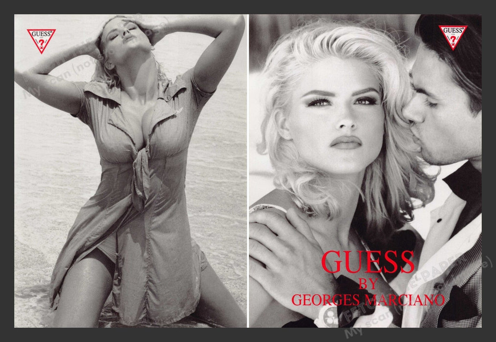 Guess Front/Back Page Anna Nicole Smith 1990s Print Advertisement 1993 Fetch the Paper!