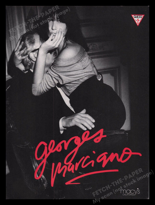 Guess Georges Marciano 1980s Print Advertisement Ad 1987 Carla Bruni Fetch the Paper!
