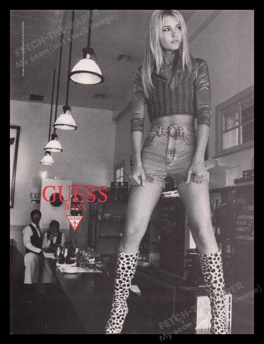 Guess Jeans 1990s Print Advertisement Ad 1995 Valeria Mazza Legs Bar Top Fetch the Paper!