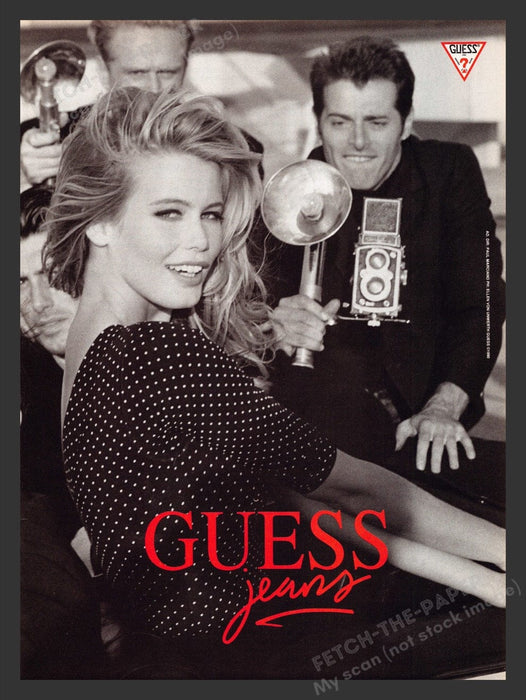 1990 Guess Jeans Claudia Schiffer Paparazzi Camera Print Advertisement Ad