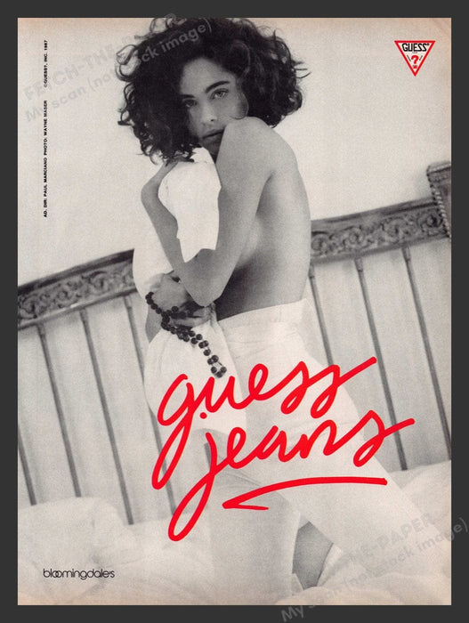 1987 Guess Jeans Sexy Topless Model Print Advertisement Ad