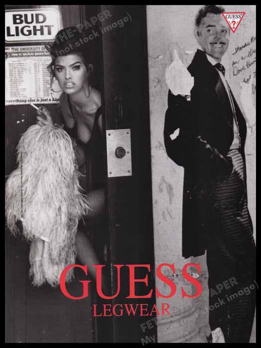 Guess Legwear 1990s Print Advertisement Ad 1991 Shana Zadrick Fish Net Legs Fetch the Paper!