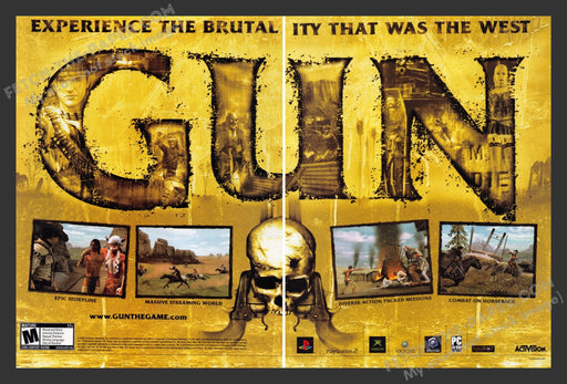 2005 Print Advertisement 2 Page Gun the Game Video Game Ad.
