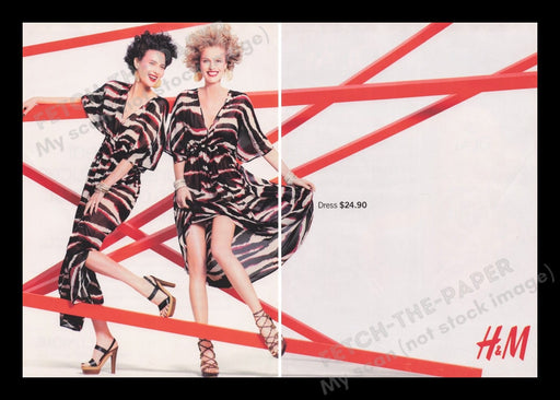 H&M 2000s Print Advertisement Ad (2 pages) 2009 Dresses Legs Animal Prints Fetch the Paper!