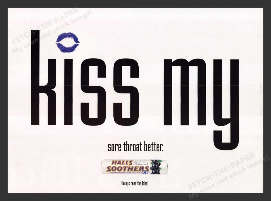 2001 Hall's Soothers Blackcurrant "Kiss My" Print Advertisement Ad