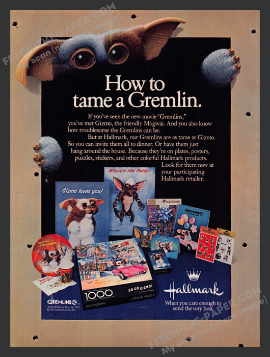 1984 Print Advertisement Hallmark & Gremlins Movie Gizmo Mogwai Products Ad.