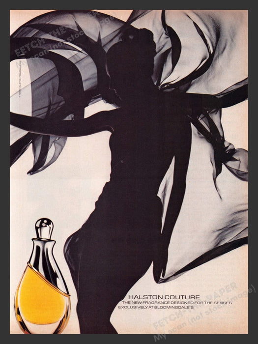 1988 Halston Couture Fragrance Woman's Silhouette Print Advertisement Ad
