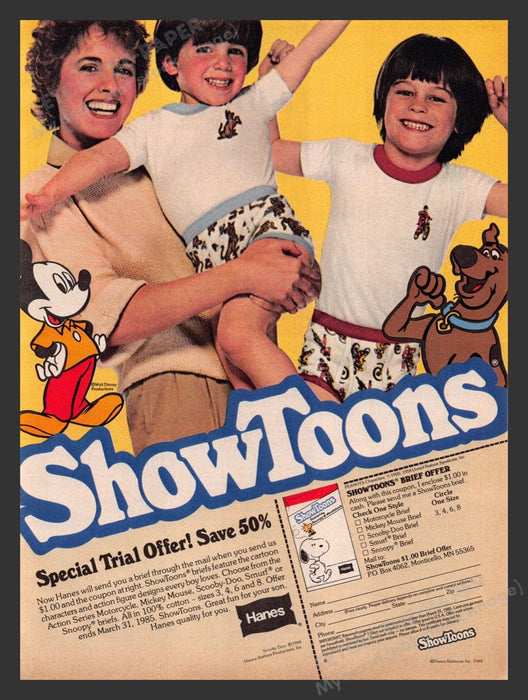 1985 Hanes ShowToons Boys Underwear Mickey Mouse Print Advertisement Ad