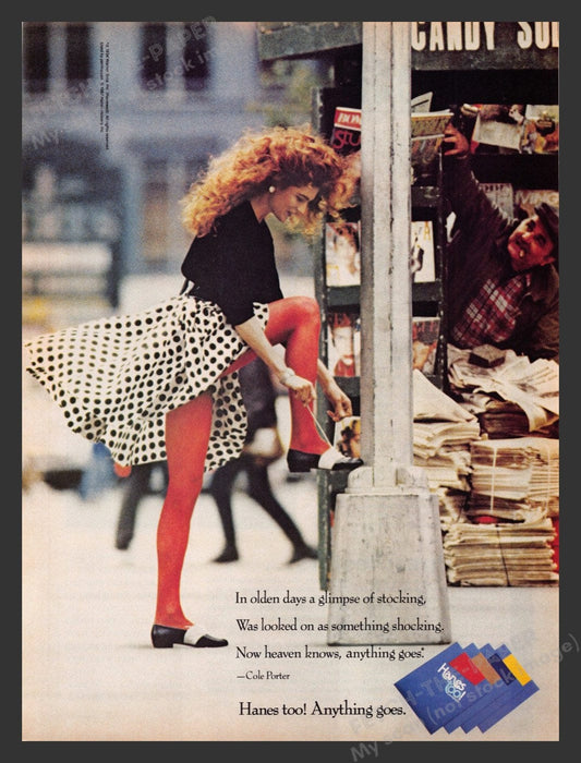 1987 Hanes Too! Colored Pantyhose Legs City Street Vendor Print Advertisement Ad