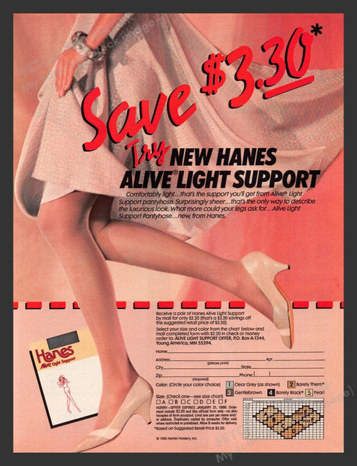 1985 Hanes Alive Light Support Pantyhose Hosiery Print Advertisement Ad