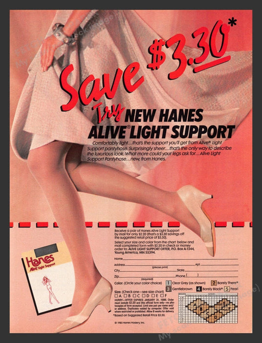 1985 Hanes Alive Light Support Pantyhose Hosiery Print Advertisement Ad
