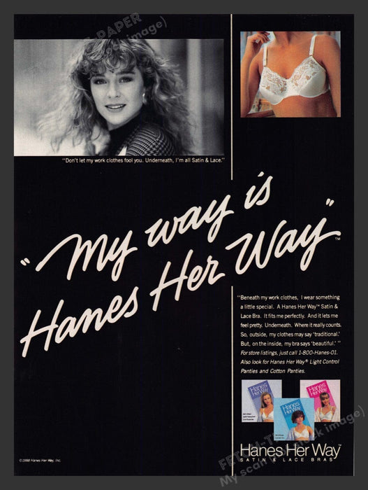 1989 Hanes Her Way Bras "My Way" Print Advertisement Ad