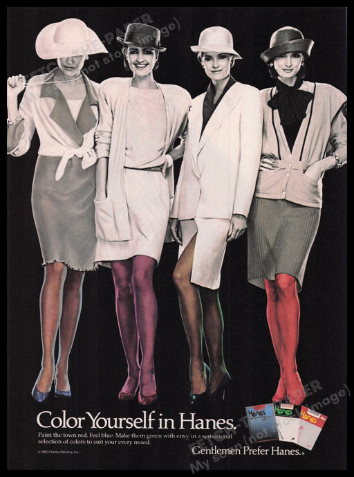 Hanes Hosiery 1980s Print Advertisement Ad 1983 Color Yourself Legs Fetch the Paper!