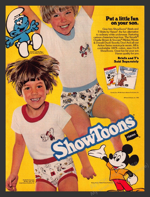 1984 Hanes Showtoons Boys Underwear Happy Jumping Print Advertisement Ad