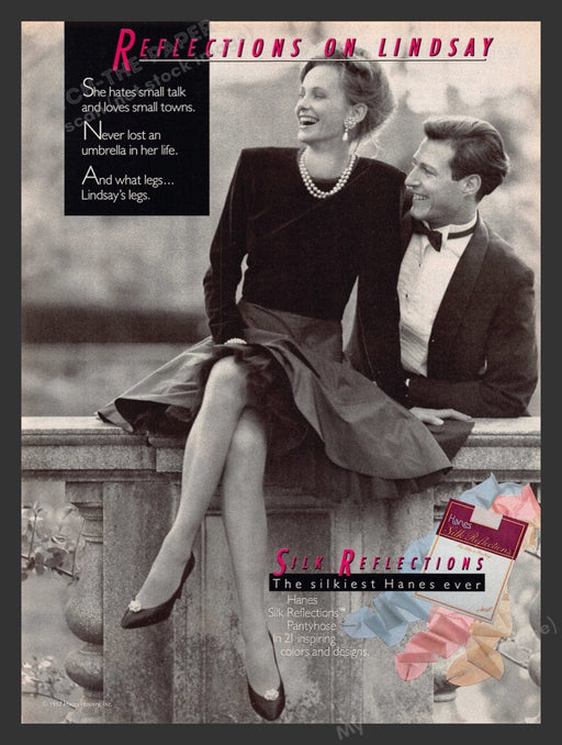 1987 Hanes Silk Reflections Hosiery Legs Sitting Print Advertisement Ad