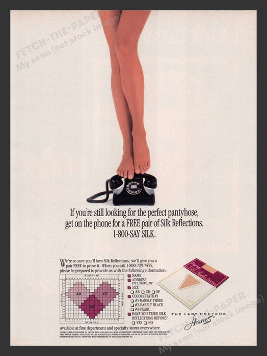 1989 Hanes Silk Reflections Hosiery Legs Standing Phone Print Advertisement Ad