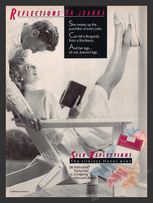1988 Hanes Silk Reflections Hosiery Woman Reading Book Print Advertisement Ad