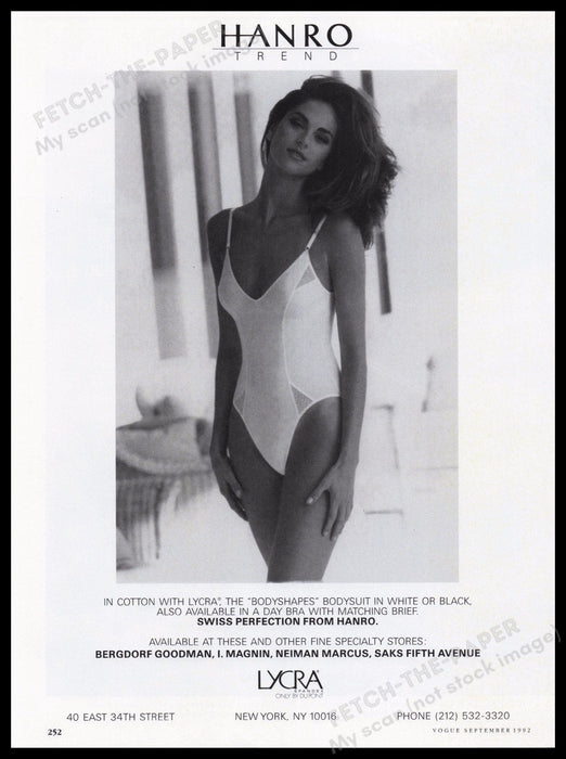 Hanro Trend Lingerie 1990s Print Advertisement Ad 1992 Bodyshapes Bodysuit Fetch the Paper!