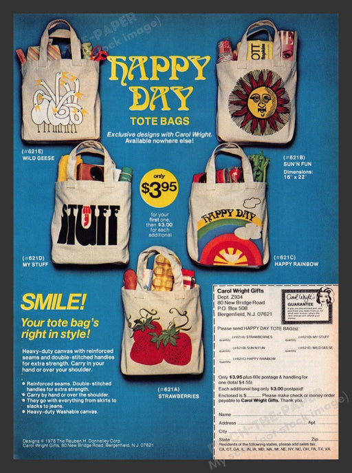 1979 Happy Days Tote Bags Carol Wright Gifts Print Advertisement Ad