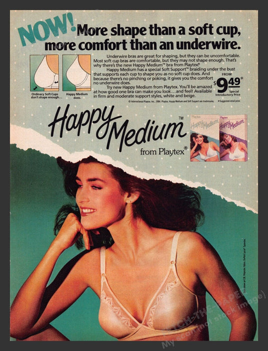 1984 Happy Medium from Playtex Sexy Brunette Bra Print Advertisement Ad