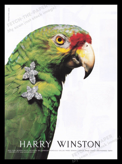 Harry Winston Jewelry 2000s Print Advertisement Ad 2007 Green Parrot Bird Fetch the Paper!