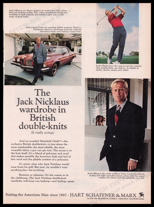 Hart Schaffner & Marx Jack Nicklaus 1970s Print Advertisement Ad 1972 Golfer Fetch the Paper!