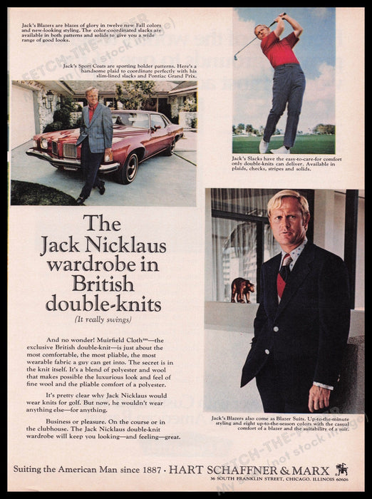 Hart Schaffner & Marx Jack Nicklaus 1970s Print Advertisement Ad 1972 Golfer Fetch the Paper!