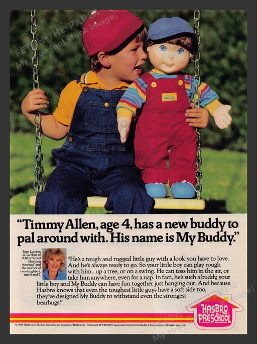 Hasbro 1980s Print Advertisement 1985 MyBuddy Doll Preschool Pal Timmy Allen Fetch the Paper!