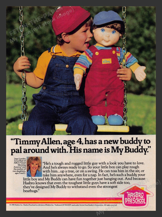 Hasbro 1980s Print Advertisement 1985 MyBuddy Doll Preschool Pal Timmy Allen Fetch the Paper!