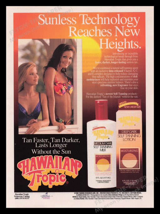 Hawaiian Tropic 1990s Print Advertisement Ad 1996 Self Tanning Bikini Models Fetch the Paper!