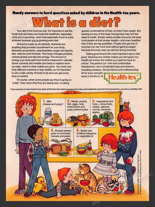 1981 Health-Tex Clothing & "What is a diet?" USDA Promo Print Advertisement Ad
