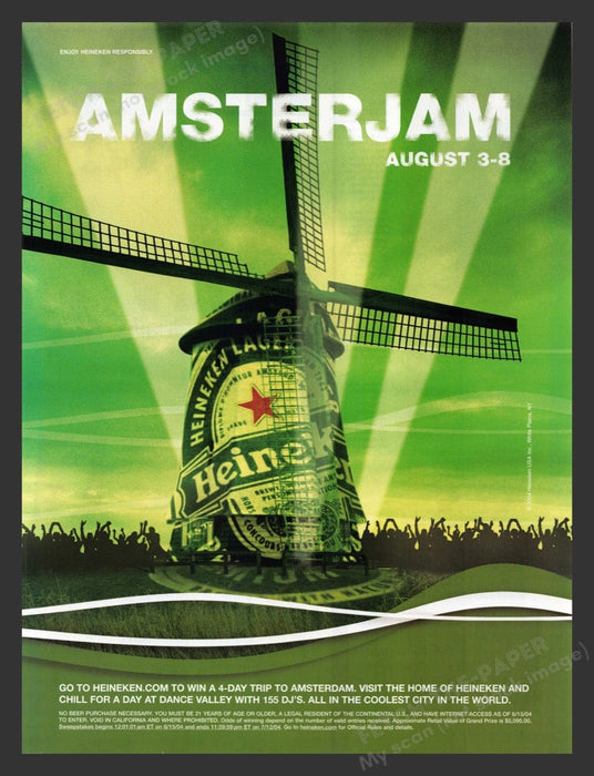 2004 Heineken & Amsterdam Dance Valley "AmsterJam" Print Advertisement Ad