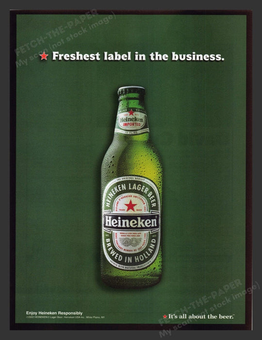 2002 Heineken Beer "Freshest Label in the Business" Print Advertisement Ad