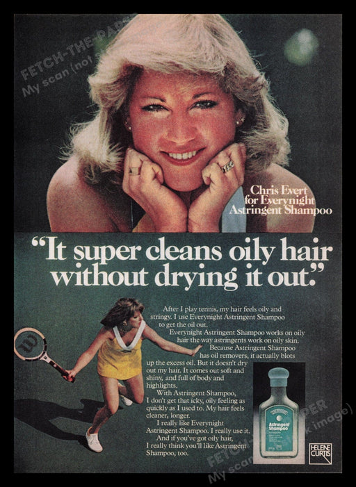 Helene Curtis Hair 1970s Print Advertisement Ad 1978 Chris Evert Tennis Player Fetch the Paper!