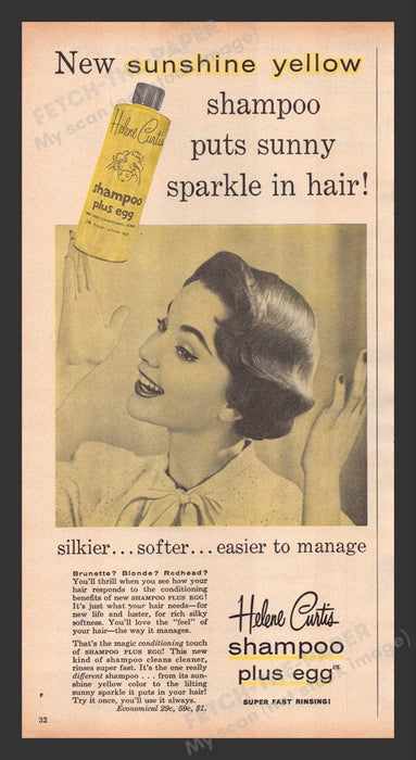 1956 Helene Curtis Shampoo Plus Egg Print Advertisement Ad