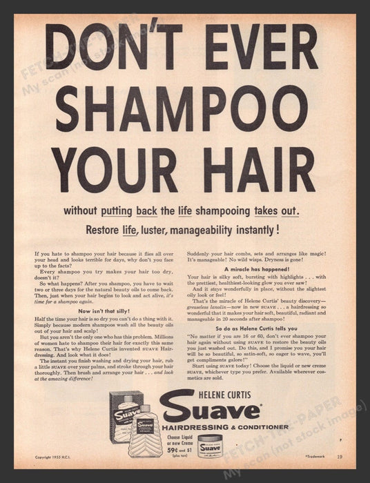 1956 Helene Curtis Suave Hairdressing & Conditioner Print Advertisement Ad