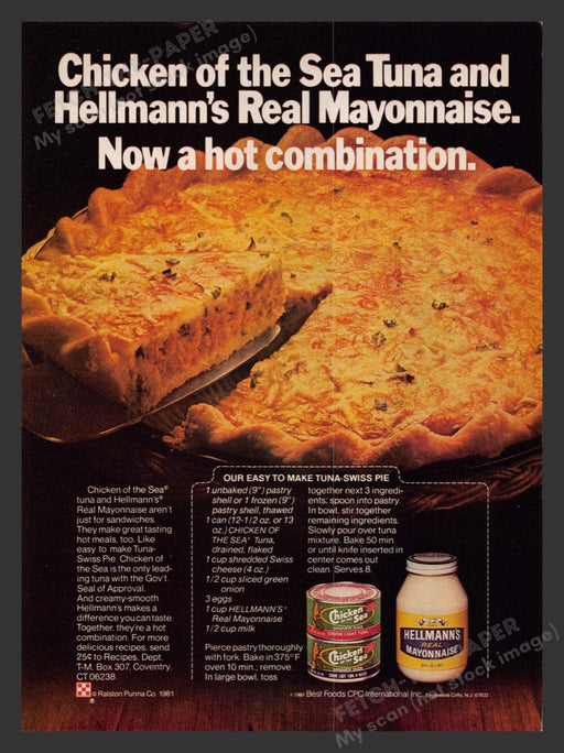 1981 Hellmann's Mayonnaise & Chicken of the Sea "Tuna-Swiss Pie" Recipe Print Ad