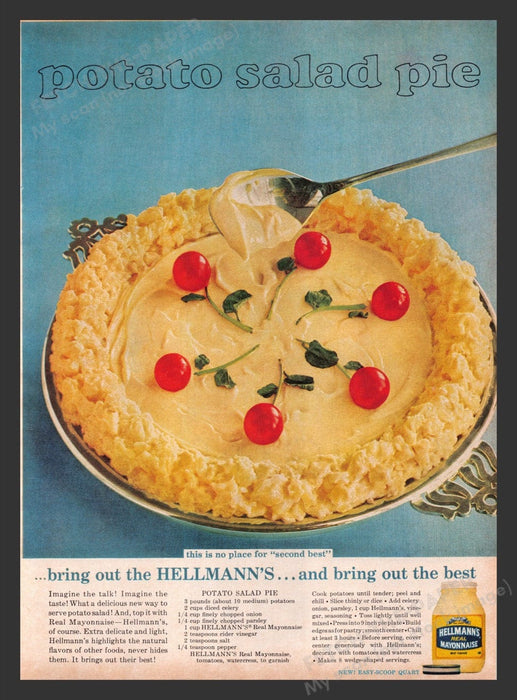 1963 Hellmann's Mayonnaise "Potato Salad Pie" Recipe Print Advertisement Ad