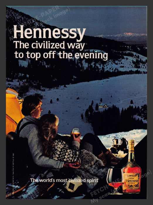 1983 Hennessy Cognac Couple Winter Camping Tent Print Advertisement Ad