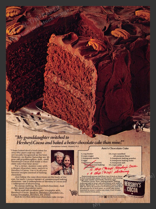 1980 Hershey's Coca "Ann's Chocolate Cake" Recipe Print Advertisement Ad