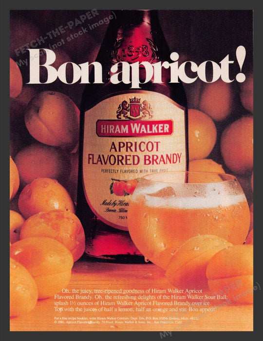 1982 Hiram Walker Apricot Flavored Brandy Print Advertisement Ad