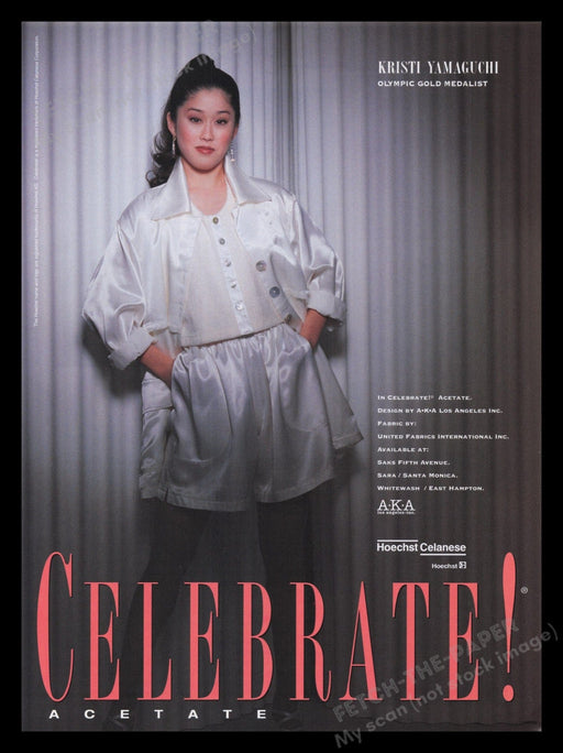Hoechst Celanese Kristi Yamaguchi 1990s Print Advertisement Ad 1995 Designs Fetch the Paper!