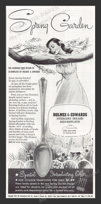 1949 Holmes & Edwards "Spring Garden" Design Print Advertisement Ad