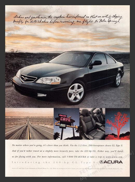 2000 Honda Acura CL Type S Print Advertisement Ad