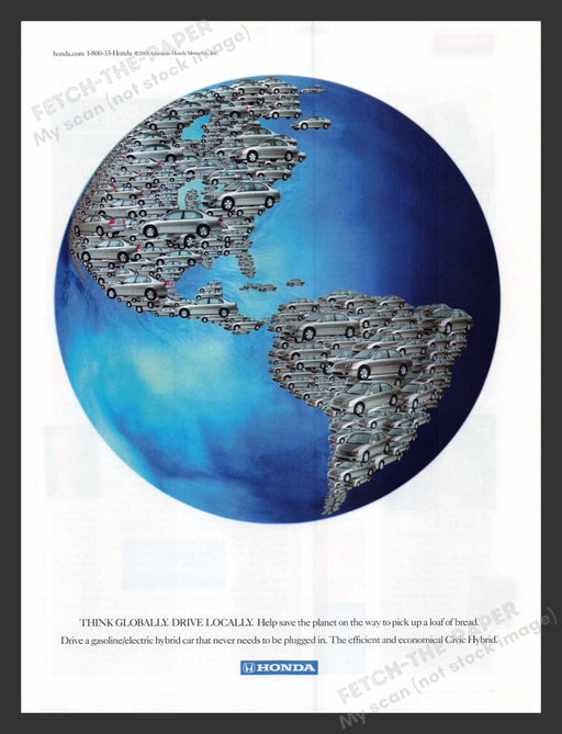 2004 Honda Civic Hybrid Earth "Think Globally" Print Advertisement Ad