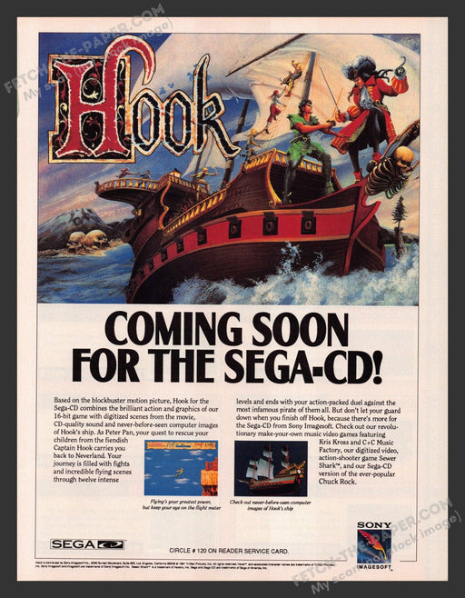 1991 Print Advertisement Hook Video Game Ad.