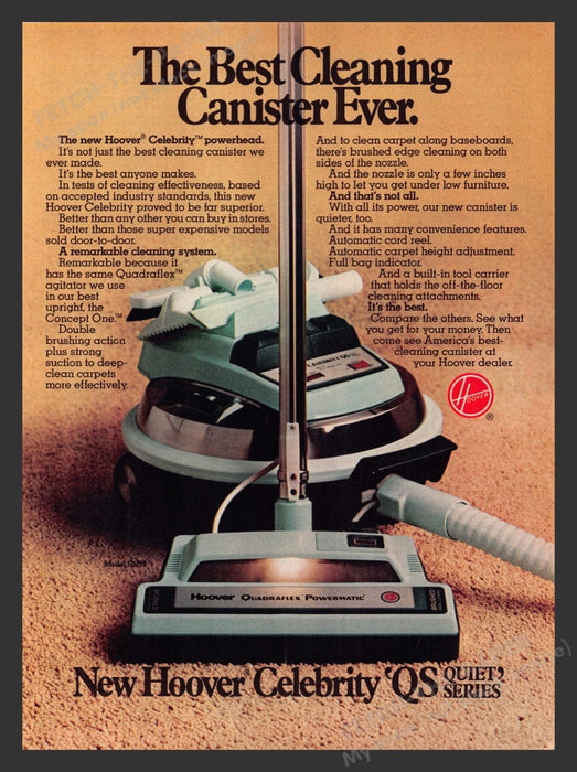 1981 Hoover Celebrity QS Quiet Series Canister Vacuum Print Advertisement Ad