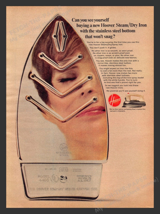 1965 Hoover Steam / Dry Iron Stainless Steel Bottom Print Advertisement Ad