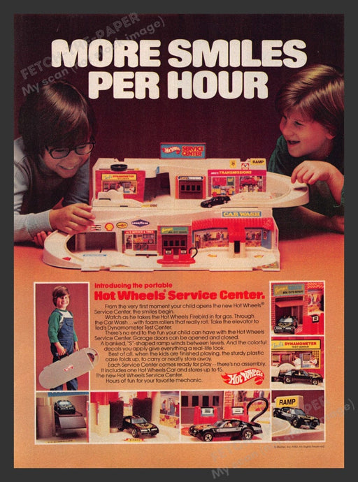 1980 Hot Wheels' Service Center "More Smiles Per Hour" Print Advertisement Ad