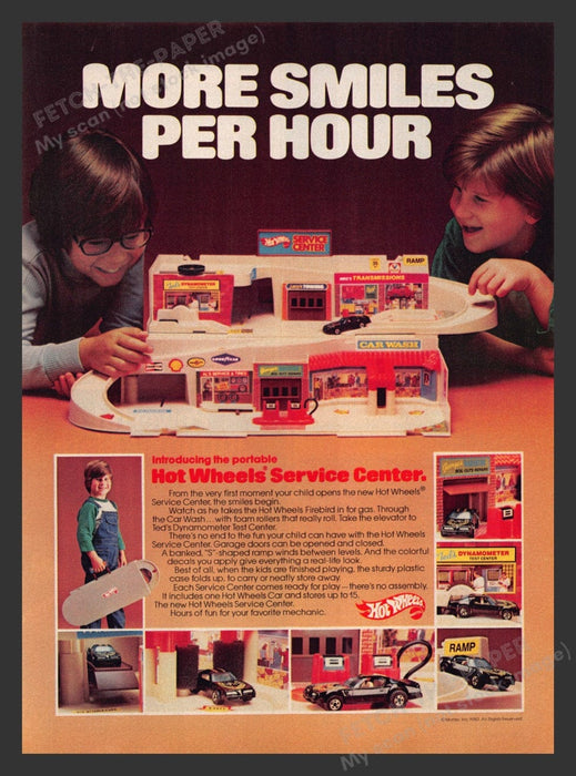 1980 Hot Wheels' Service Center "More Smiles Per Hour" Print Advertisement Ad